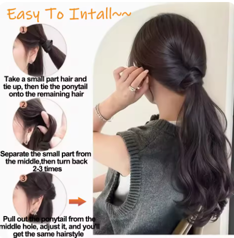 Wave Ponytail Synthetic Wig – Heat Resistant, With Elastic Band, Daily Use Hairpiece