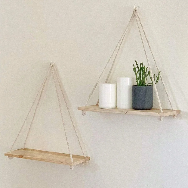 Wood Hanging Rope Wall Shelf