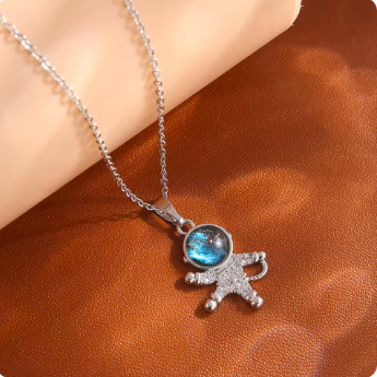 Planet, Moon, Astronaut Pendant Necklace