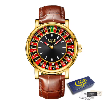 LIGE 2025 Creative Luxury Men’s Watch – Roulette Dial Quartz Wristwatch