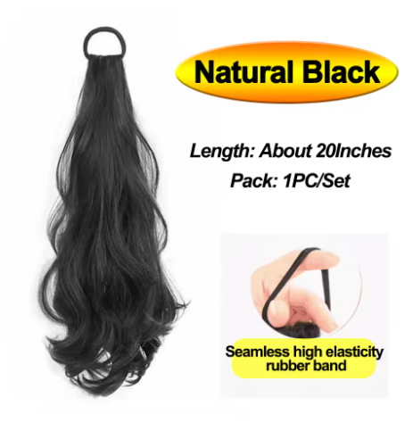 Wave Ponytail Synthetic Wig – Heat Resistant, With Elastic Band, Daily Use Hairpiece