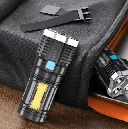 High-Power LED Rechargeable Flashlight – 4-Mode Camping Portable Lantern with COB Side Light