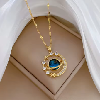 Planet, Moon, Astronaut Pendant Necklace