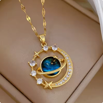 Planet, Moon, Astronaut Pendant Necklace