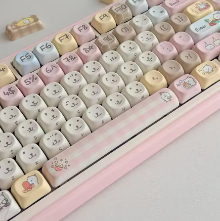 130-key Teddy Bear PBT Keycaps – MOA Profile, Cherry MX Compatible, Sublimation Custom Keycaps