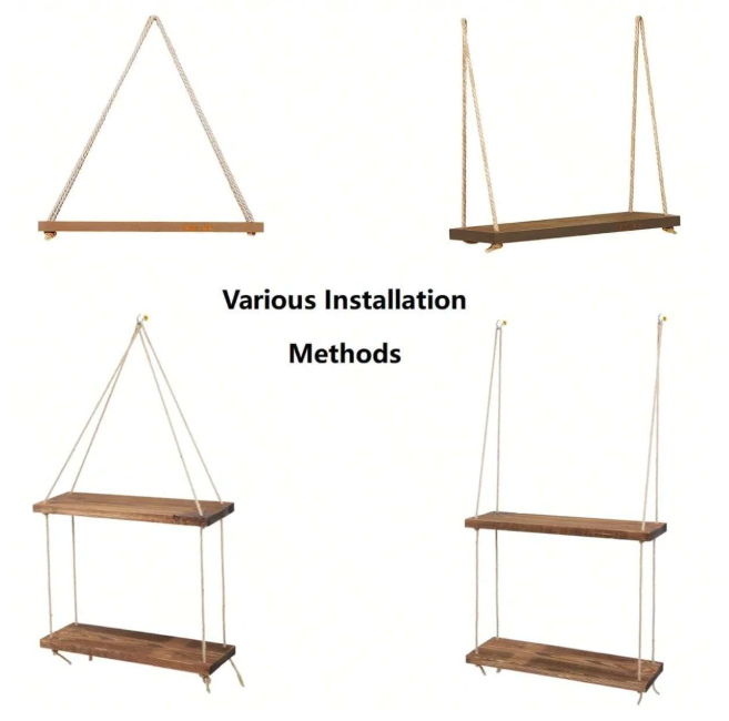 Wood Hanging Rope Wall Shelf