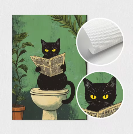 Bathroom Black Cat Canvas Poster