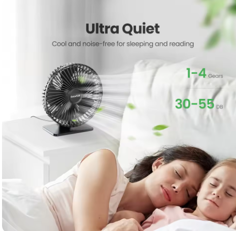 GAIATOP USB Desk Fan – 4-speed, 90° adjustable, quiet and portable