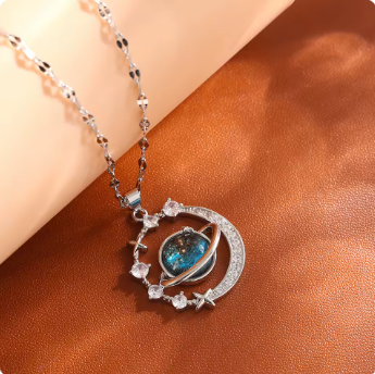 Planet, Moon, Astronaut Pendant Necklace