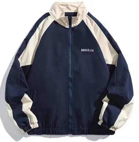 Hip-hop patchwork windbreaker jacket, a unisex spring/fall street fashion outerwear.