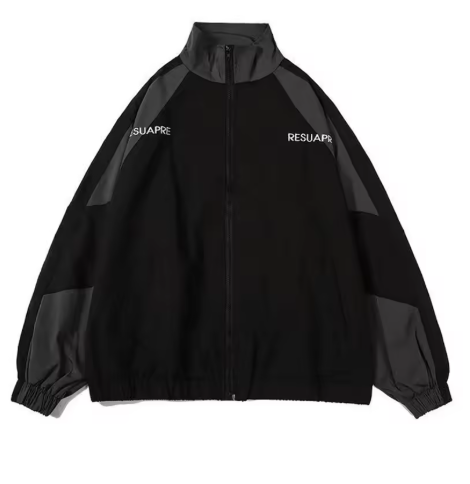 Hip-hop patchwork windbreaker jacket, a unisex spring/fall street fashion outerwear.
